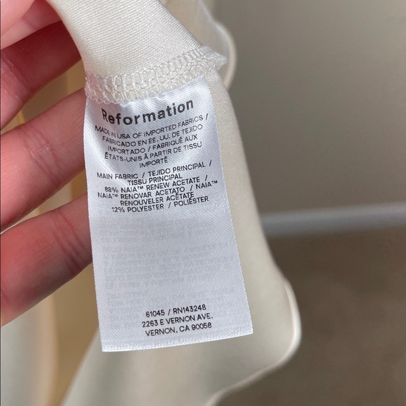 Reformation Pike Satin Long Sleeve Cowl Neck Almond White Mini Dress Size Large - Picture 14 of 14